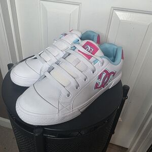 DC White Sneakers with Pink & Teal Accents
